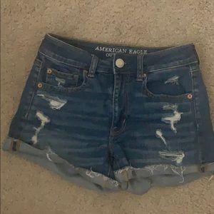AEhigh waisted distressed denim shorts